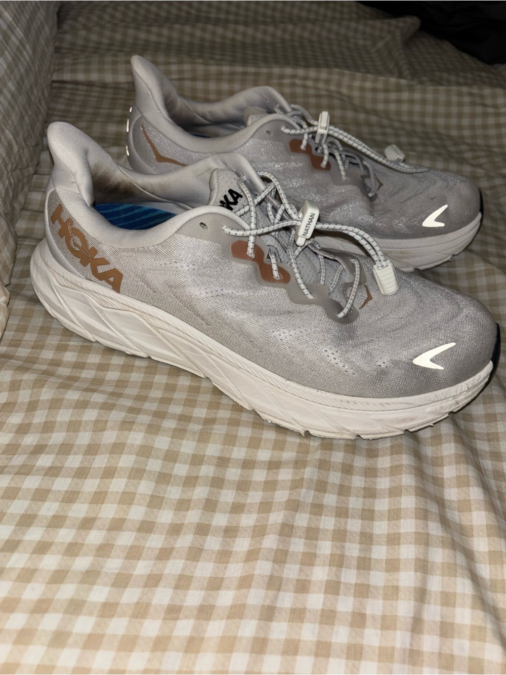 Hoka Light Gray and Tan Women's Running Shoes